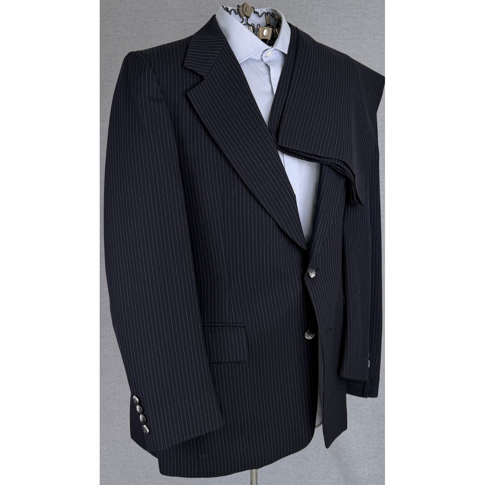 Jos. A. Bank Vintage 2pc Pinstripe Suit Mens 42R 35x32 Navy Blue Red Tag Union